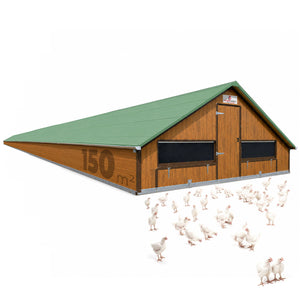 Masthähnchenstall 150 m² – Stall für Masthühner, grünes Dach, Holzwand, optionales Zubehör