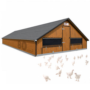 Masthähnchenstall 80 m² – Stall für Masthühner, graues Dach, Holzwand, optionales Zubehör