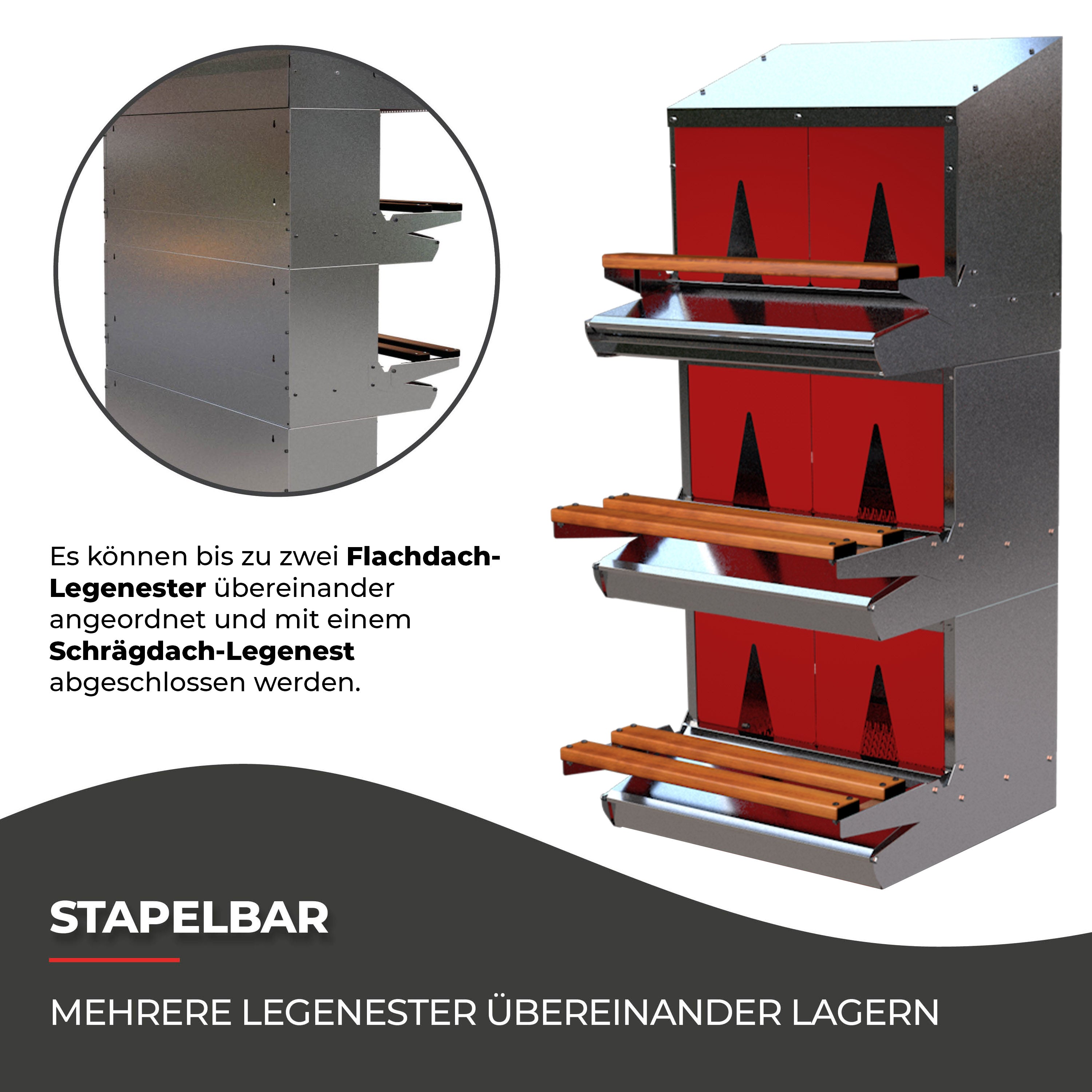 Stapelbares Legenest mit Flachdach für maximal 10 Hühner