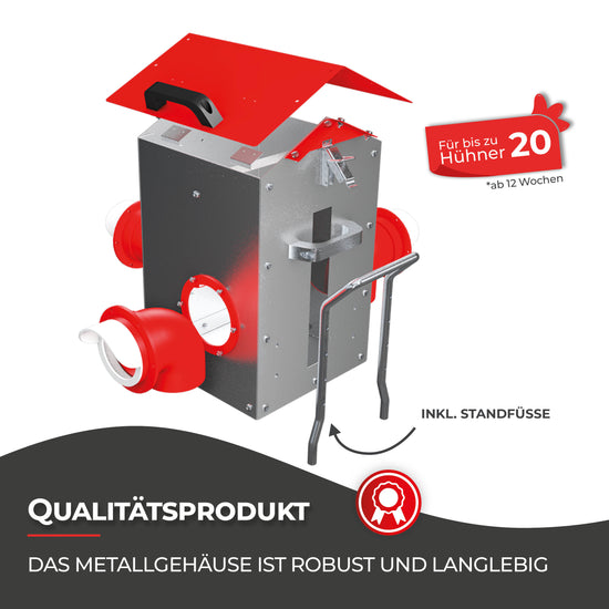 Futterautomat für bis zu 20 Hühner mit Standfuß - CLUCK-O-MATIC®