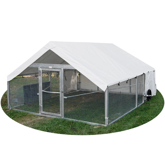 CHICKENTRAKTOR - Mobiler Hühnerstall aus Aluminium ca. 3 x 3,6 m, Gehege für bis zu 60 Hühner